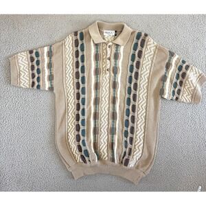 Y2K 90s 3D Knit Polo Shirt 100% Cotton  Sweater Coogi Cosby Chunky